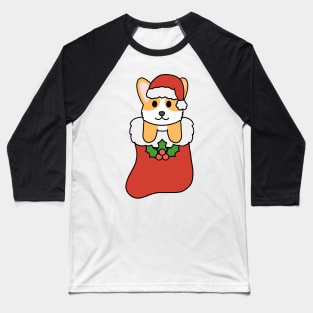 Christmas Corgi Stocking Baseball T-Shirt